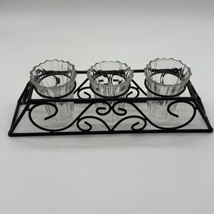 Glass Dip Trio with wrought Iron Stand